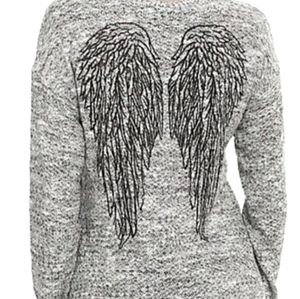 Hot Topic Angel Wings Gray Heathered Knit Sweater